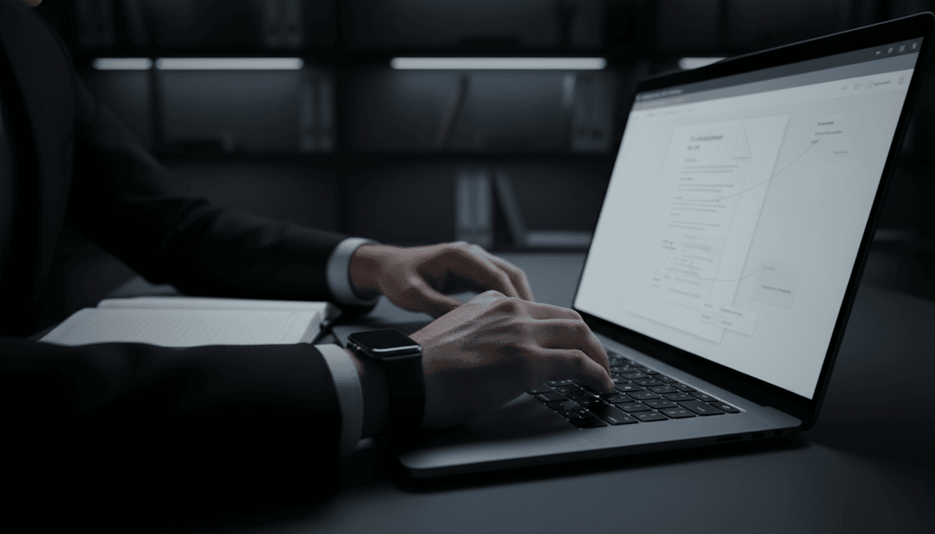 Hands working at a laptop managing policy documents in DocTract platform
