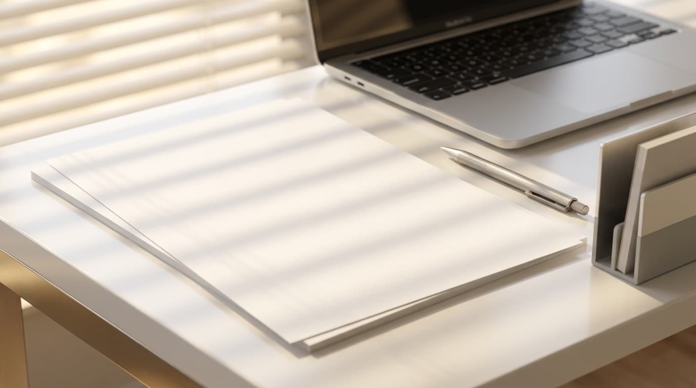 Laptop with policy management interface on a clean workspace